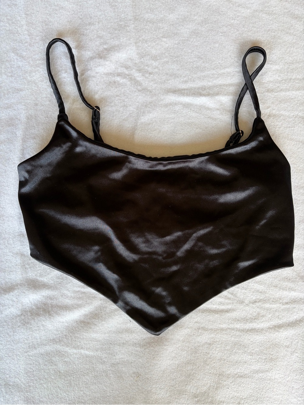 Whimsigoth Indie Sleaze Refuge Black Satin Pointed-Hem Crop Cami